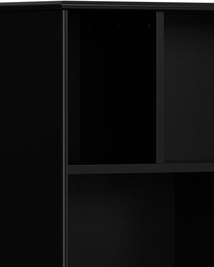 SIMPLIHOME Draper SOLID HARDWOOD 64 inch x 35 inch Mid Century Modern Wide Bookcase and Storage Unit in Black for The Living Room, Study Room and Office - LeafyLoom