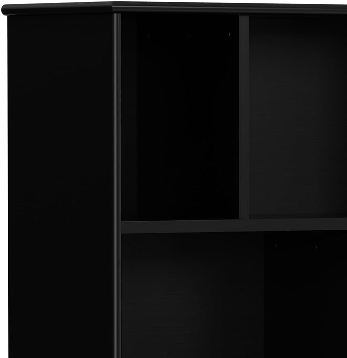 SIMPLIHOME Draper SOLID HARDWOOD 64 inch x 35 inch Mid Century Modern Wide Bookcase and Storage Unit in Black for The Living Room, Study Room and Office - LeafyLoom