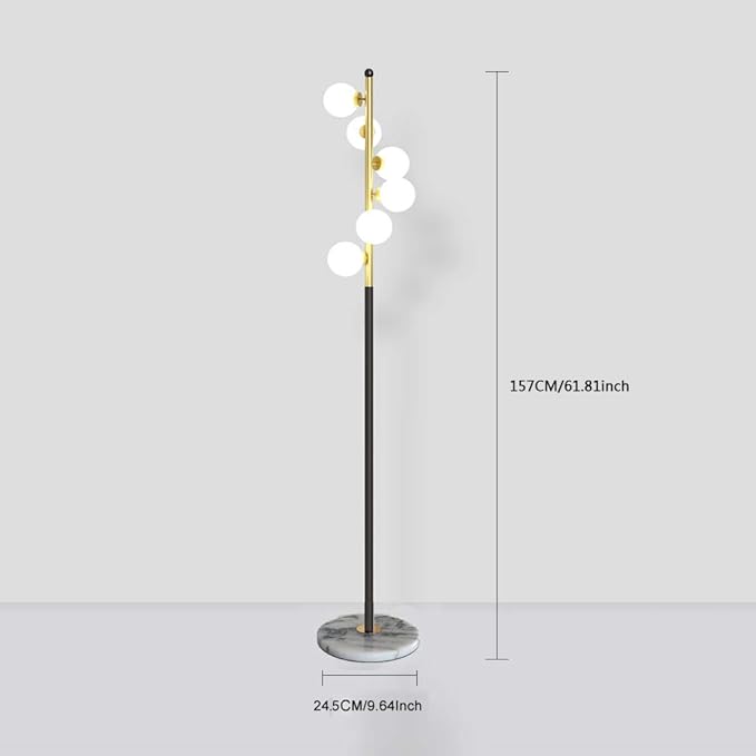 Hsyile Lighting KU300205 White Glass Shade and Marble Base Elegant Modern Creative Floor Lamp for Living Room,Bedroom,Office,6 Lights - LeafyLoom