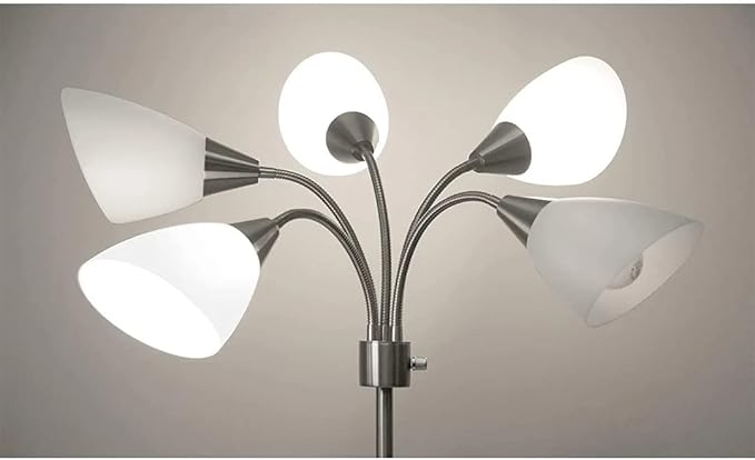 Adesso 7205-22 Multi-White Shade Floor Lamp, Adjustable Gooseneck Arms, Silver - LeafyLoom