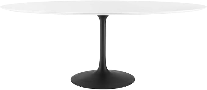 Modway Lippa 78" Oval-Shaped Mid-Century Modern Dining Table with White Wood Top and Black Base - LeafyLoom