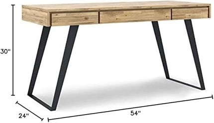 SIMPLIHOME Lowry SOLID WOOD and Metal Modern Industrial 54 inch Wide Home Office Desk, Writing Table, Workstation, Study Table Furniture in Distressed Golden Wheat with 2 Drawers - LeafyLoom