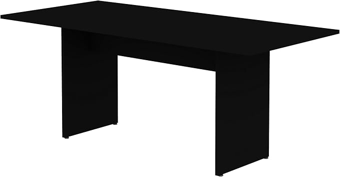 Manhattan Comfort Nomad Dining Table for 4 to 6, Modern Rustic Farmhouse Statement Furniture Piece with Protouch Wood Grain Finish, Sturdy H-Base Pedestal Design, Easy Assembly, 67.91", Black - LeafyLoom
