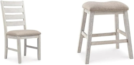 Signature Design by Ashley Skempton 20" Modern Farmhouse Dining Room Chair, 2 Count, Whitewash & Skempton Modern 24" Counter Height Upholstered Barstool, 2 Count, Whitewash - LeafyLoom