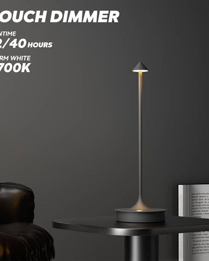 Cordless Table Lamp Rechargeable, Battery Operated Desk Lamp, 4000mAh LED Touch Lamp, Dimmable Portable Outdoor Waterproof Wireless Table Light for Restaurants/Bars/Outdoor(1PC, Gray) - LeafyLoom