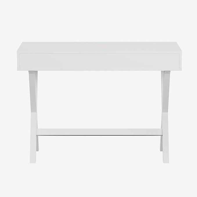 Flash Furniture Dolly Computer Desk - White Writing Desk with Open Storage Compartments - 42" Long Home Office Desk Table for Bedroom - LeafyLoom