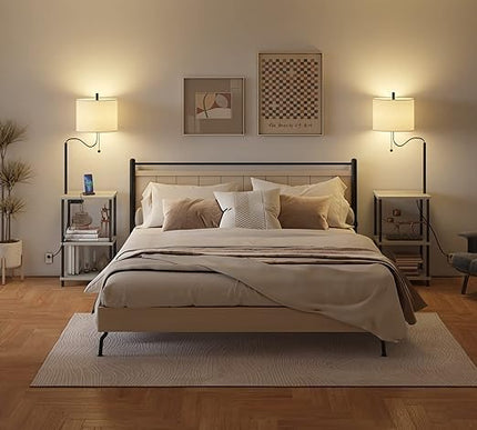 Set of 2 End Table with Lamp, Floor Lamp with Table Attached for Living Room, Small Bedside Nightstand Shelves, Side Table Reading Standing Light for Bedroom with USB Ports Type-C - LeafyLoom