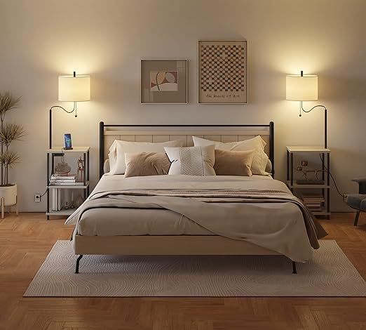 Floor Lamp with Table for Living Room End Table with Lamp Attached USB Type-C Bedside Reading Table with Charging Station Small Nightstand Table Floor Lamp for Bedroom(Bulb Included) - LeafyLoom