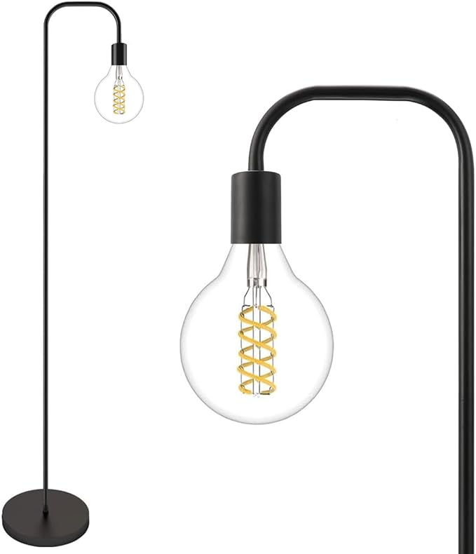 Oneach Black Floor Lamp 63.75" Industrial Floor Lamp, On/Off Footswitch,Modern Floor Lamp for Living Room Bedroom Reading Office Metal Minimalist Standing Lamp Tall Pole Lamps - LeafyLoom