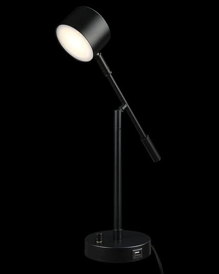 Globe Electric 52271 Aristocrat 16" Integrated LED Swing Arm Desk Lamp, Matte Black, Dimmable On/Off Rotary Switch at Base, 2.1A USB Port - LeafyLoom