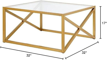 Calix 32'' Wide Square Coffee Table in Brass - LeafyLoom