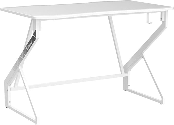 CubiCubi Simple Gaming Desk Z Shaped 40 inch Gamer Workstation, Home Computer Carbon Fiber Surface Gaming Desk PC Table with Headphone Hook, White - LeafyLoom