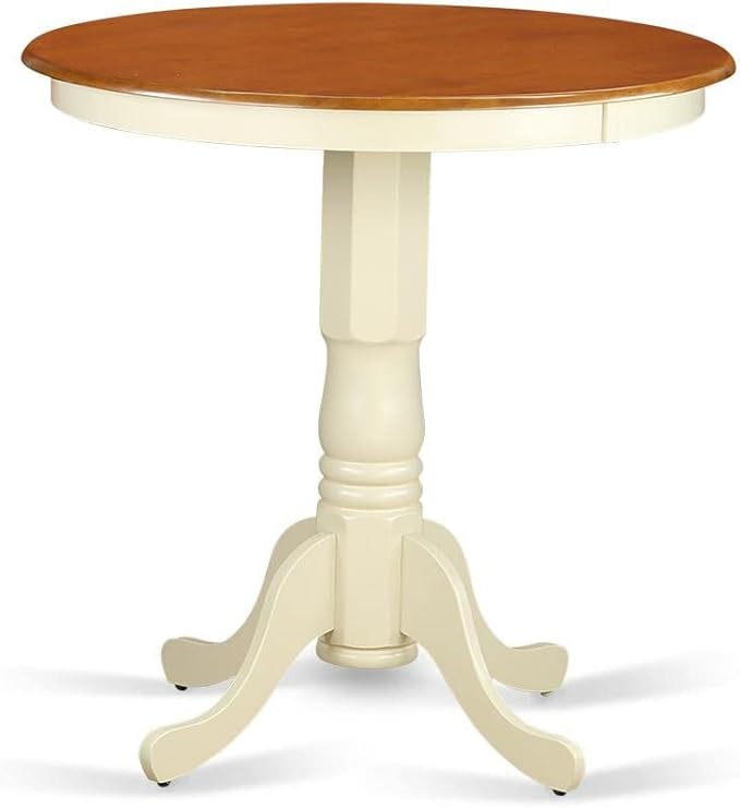 East West Furniture EDQU3-WHI-W Eden 3 Piece Counter Height Set Contains a Round Kitchen Table with Pedestal and 2 Dining Chairs, 30x30 Inch, Buttermilk & Cherry - LeafyLoom