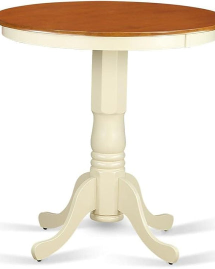 East West Furniture EDKE5-WHI-W Eden 5 Piece Kitchen Counter Set Includes a Round Room Table with Pedestal and 4 Dining Chairs, 30x30 Inch, Buttermilk & Cherry - LeafyLoom
