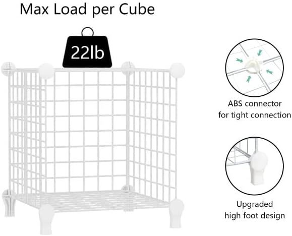 Wolizom Wire Cube Storage, Metal Grids Shelves Bookshelf, Stackable Modular Shelving Organizer, DIY Closet Bookcase Bookshelf, Grid Storage Shelf for Bedroom, Living Room, Office (White, 12 Cube) - LeafyLoom