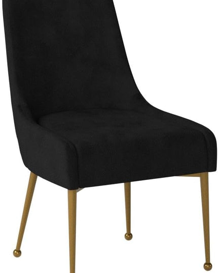 Meridian Furniture Owen Collection Modern | Contemporary Velvet Upholstered Dining Chair with Polished Gold Legs, Set of 2, 24" W x 21" D x 34.5" H, Black - LeafyLoom