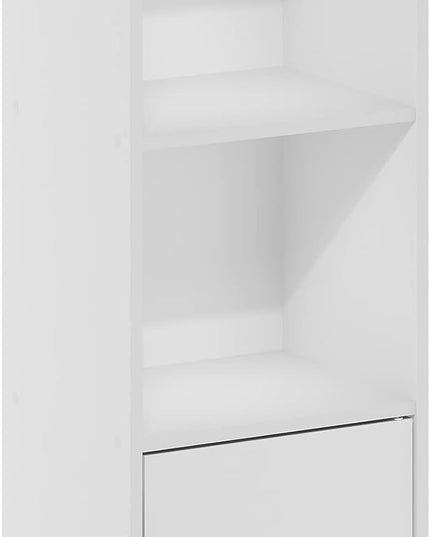 Furinno Luder Shelf Bookcase with 1 Door Storage Cabinet, White - LeafyLoom
