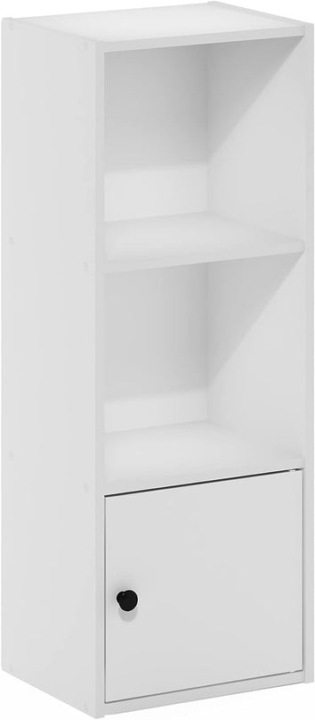 Furinno Luder Shelf Bookcase with 1 Door Storage Cabinet, White - LeafyLoom