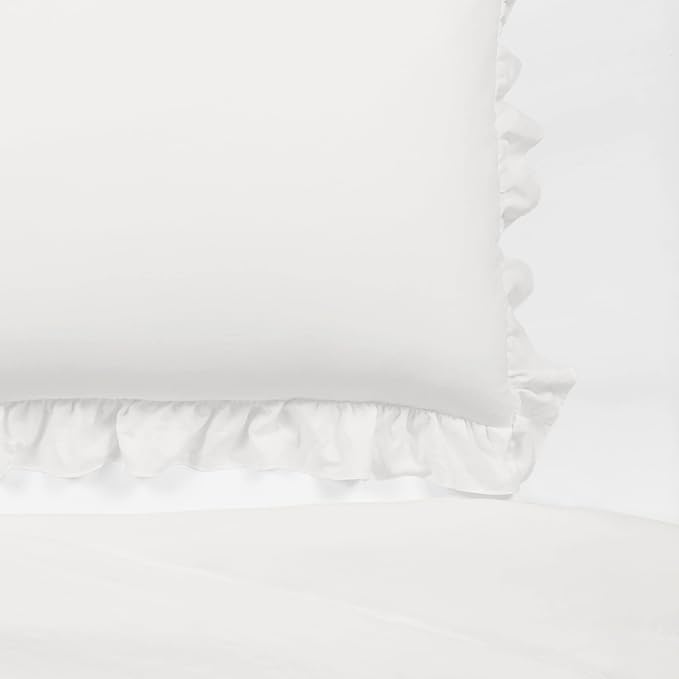 Lush Decor Reyna Ruffle Comforter Set - 2 Piece Cozy Ruffled Bedding Set - Timeless Elegance and Comfort for Dorm Room - Twin XL, Pure White - LeafyLoom
