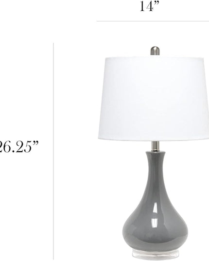 Elegant Designs LT3312-GRY Ceramic Genie Tear Drop Shaped Glossy Table Lamp, Gray - LeafyLoom