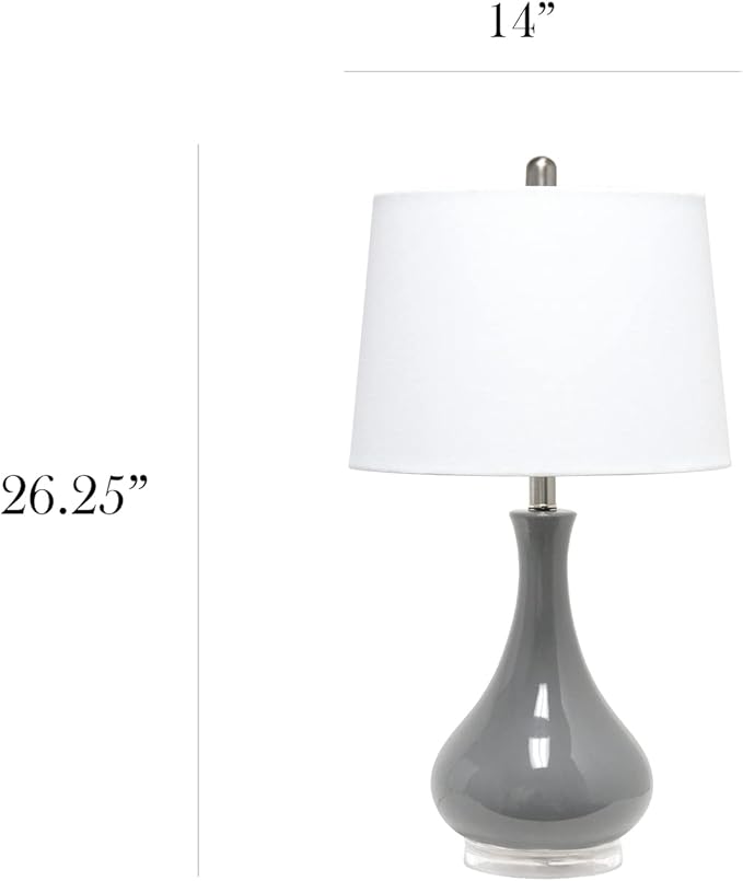 Elegant Designs LT3312-GRY Ceramic Genie Tear Drop Shaped Glossy Table Lamp, Gray - LeafyLoom