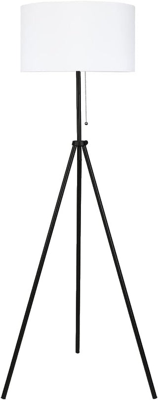 O’Bright Tripod Floor Lamp, Adjustable in Height, 100% Metal Body with Linen Drum Shade, E26 Socket, Bedside Lamp, Standing Light for Living Room, Bedroom, Office, Black - LeafyLoom