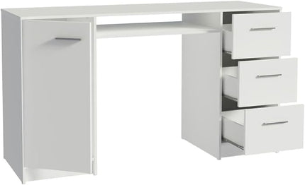 Madesa Computer Desk with 3 Drawers, 1 Door and 1 Storage Shelf, Wood Writing Home Office Workstation, Office Desk with Drawers - 30” H x 18” D x 53” W - White - LeafyLoom