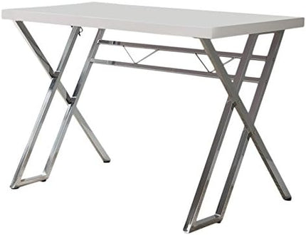 KB Designs - Modern Home Office Workstation Computer Desk, White/Chrome - LeafyLoom