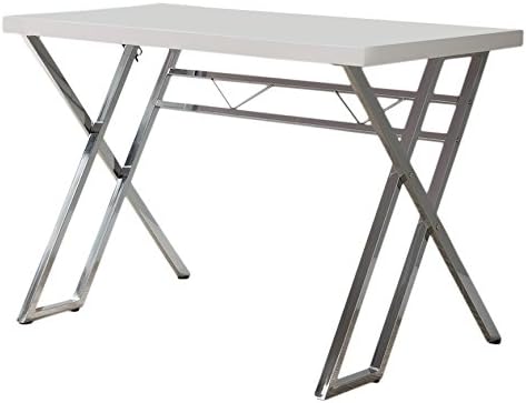KB Designs - Modern Home Office Workstation Computer Desk, White/Chrome - LeafyLoom