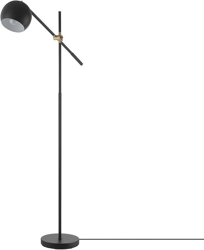Globe Electric 65911 60" Floor Lamp, Matte Black, Brass Pivot, Matte Black Shade, in-Line On/Off Foot Switch - LeafyLoom