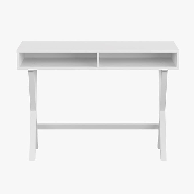 Flash Furniture Dolly Computer Desk - White Writing Desk with Open Storage Compartments - 42" Long Home Office Desk Table for Bedroom - LeafyLoom