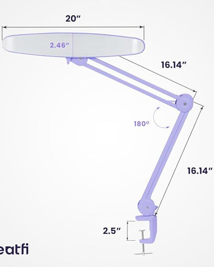 Neatfi XL 2,200 Lumens LED Task Lamp, 24W Super Bright Desk Lamp, 117 Pcs SMD LED, 4 Level Brightness, Dimmable, Task LED Light for Home, Office, Workbench (Non-CCT, Lavender) - LeafyLoom