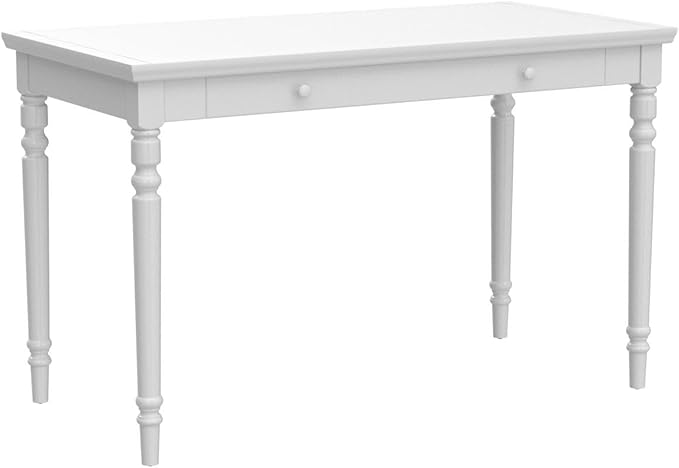 Leick Home Cottage White Turned leg Laptop Desk with Center Drawer, White - LeafyLoom