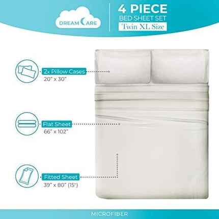 DREAMCARE Twin XL Sheet Sets - Cooling Bed Sheets - 4pcs Set - up to 15" Deep Pocket Twin XL Sheets - XL Twin Sheet Set – Soft & Long Lasting 100% Fine Brushed Polyester with Side Pocket - Ivory - LeafyLoom
