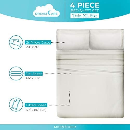 DREAMCARE Twin XL Sheet Sets - Cooling Bed Sheets - 4pcs Set - up to 15" Deep Pocket Twin XL Sheets - XL Twin Sheet Set – Soft & Long Lasting 100% Fine Brushed Polyester with Side Pocket - Ivory - LeafyLoom