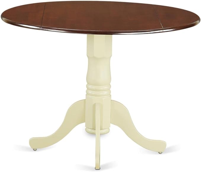 East West Furniture DLT-MMK-TP Dublin Modern Dining Table - a Round Kitchen Table Top with Dropleaf & Pedestal Base, 42x42 Inch, Mahogany & Buttermilk - LeafyLoom