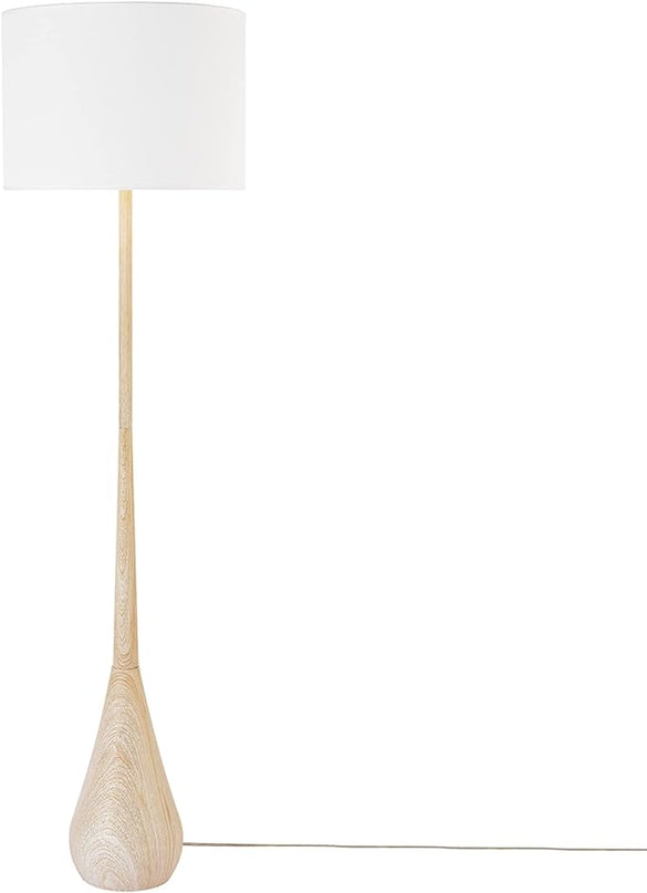 Globe Electric 52112 Kanana 65" Floor Lamp, Faux Wood, Cotton Shade - LeafyLoom