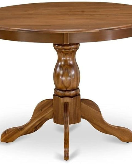East West Furniture Hartland 5 Piece Set Includes a Round Dining Room Table with Pedestal and 4 Grey Linen Fabric Upholstered Chairs, 42x42 Inch, Walnut - LeafyLoom