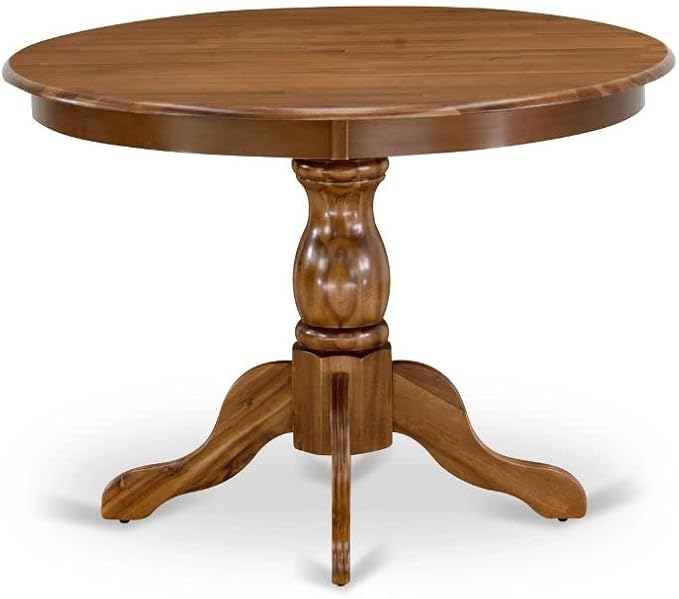 East West Furniture Hartland 5 Piece Set Includes a Round Dining Room Table with Pedestal and 4 Grey Linen Fabric Upholstered Chairs, 42x42 Inch, Walnut - LeafyLoom