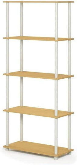 Furinno Turn-N-Tube 5-Tier Multipurpose Shelf / Display Rack / Storage Shelf / Bookshelf, Round Tubes, Beech/White - LeafyLoom