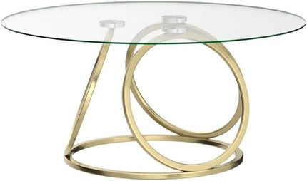 O&K FURNITURE Gold Coffee Table, Modern Round Glass Coffee Table for Living Room with Ring-Shaped Frames, Gold Glass Table for Home&Office,Gold Finish, 1PC - LeafyLoom