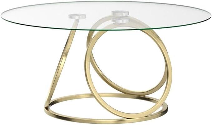 O&K FURNITURE Gold Coffee Table, Modern Round Glass Coffee Table for Living Room with Ring-Shaped Frames, Gold Glass Table for Home&Office,Gold Finish, 1PC - LeafyLoom