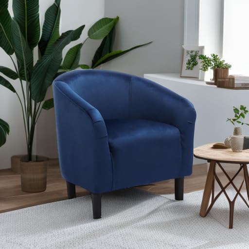 Yaheetech Velvet Club Chair, Modern Tufted Accent Chair with Armrest, Upholstered Barrel Chair with Solid Legs for Living Room/Bedroom/Study/Waiting Room, Navy Blue - LeafyLoom