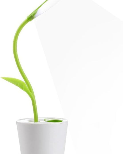 Flexible USB Touch Desk Lamp, Flexible Neck LED Desk Lamp 3 Level of Brightness Sapling Pot with Plant Pencil Holder for Office Study Reading (Dark Green) - LeafyLoom
