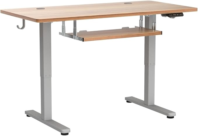 FEZIBO Standing Desk with Keyboard Tray, 48 × 24 Inches Electric Height Adjustable Desk, Sit Stand Up Desk, Computer Office Desk, Light Rustic - LeafyLoom