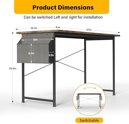 HealSmart Writing Study Worktable for Bedroom Small Desk, Modern Simple Style PC Table with Storage Bag, 47 Inch, Brown-New Version - LeafyLoom