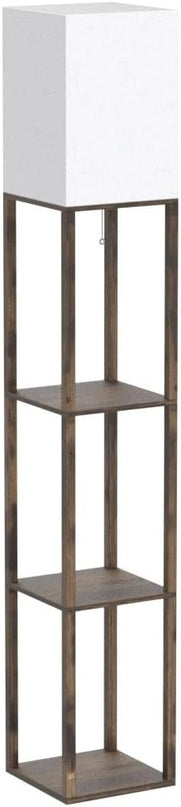 Dott Arts Floor Lamp with Shelves, 3 Color Temperature LED Bulb, Wood Texture, Storage, Brown - LeafyLoom