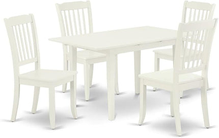 East West Furniture NODA5-LWH-W 5 Piece Modern Dining Table Set Includes a Rectangle Wooden Table with Butterfly Leaf and 4 Dining Chairs, 32x54 Inch, Linen White - LeafyLoom