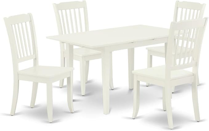 East West Furniture NODA5-LWH-W 5 Piece Modern Dining Table Set Includes a Rectangle Wooden Table with Butterfly Leaf and 4 Dining Chairs, 32x54 Inch, Linen White - LeafyLoom