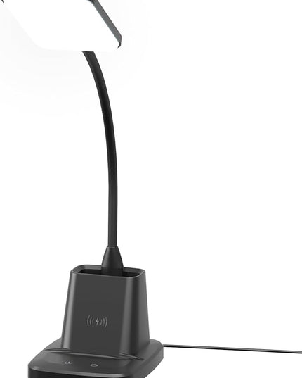 Sailstar Desk Lamp, LED Desk Lamps for Home Office, Wireless Charger Small Desk Lamp with Pen Holder, 3 Color Modes, Dimmable, CRI 85, 800 LM, Study Lamp for College Dorm Room, Adapter Included, Black - LeafyLoom